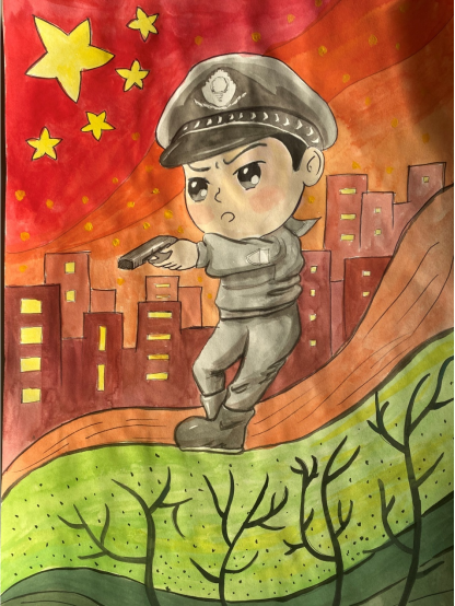 我的理想警察绘画作品图片