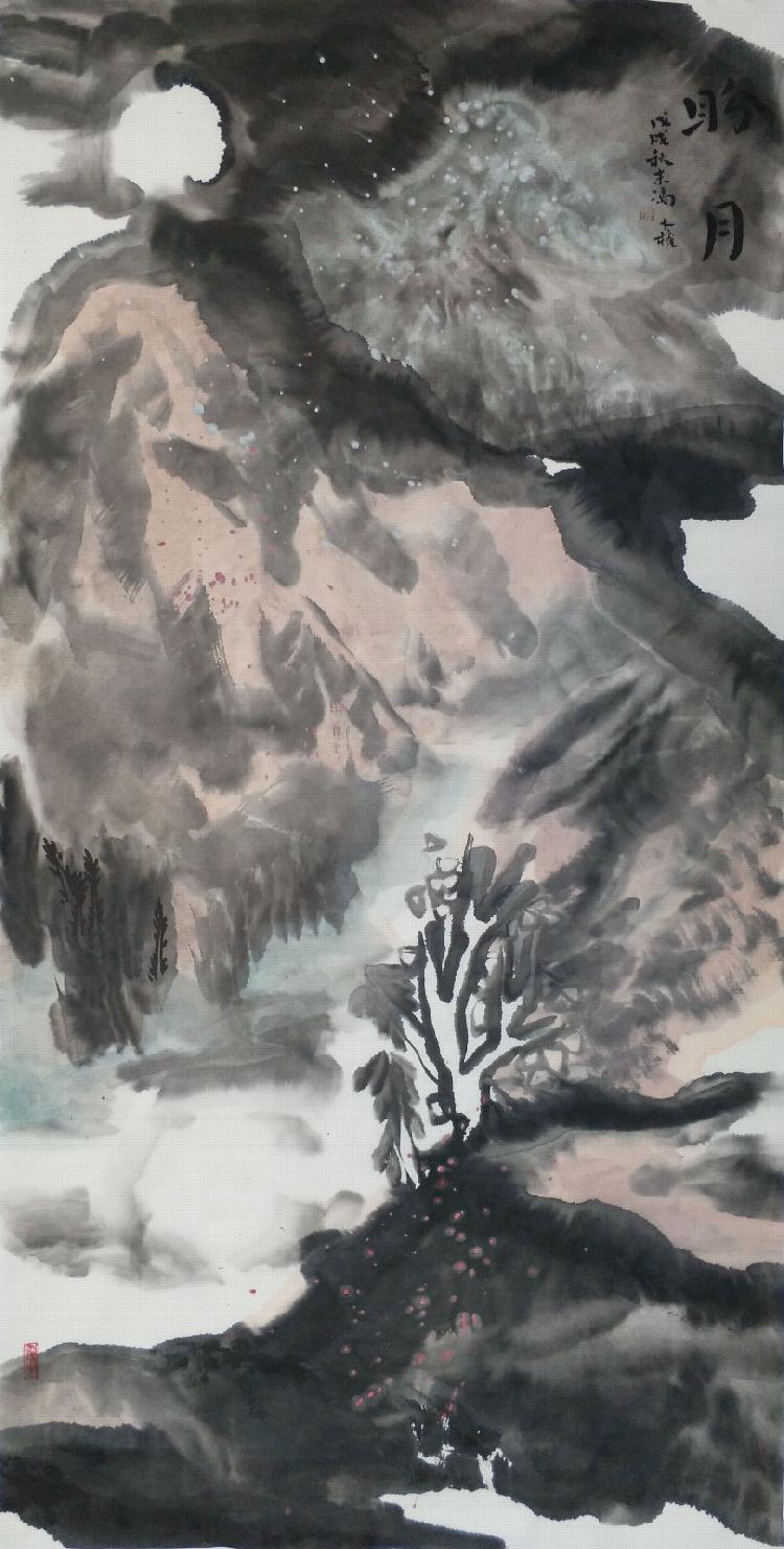 6.《盼月》（冯才权国画）136X68CM_副本.jpg