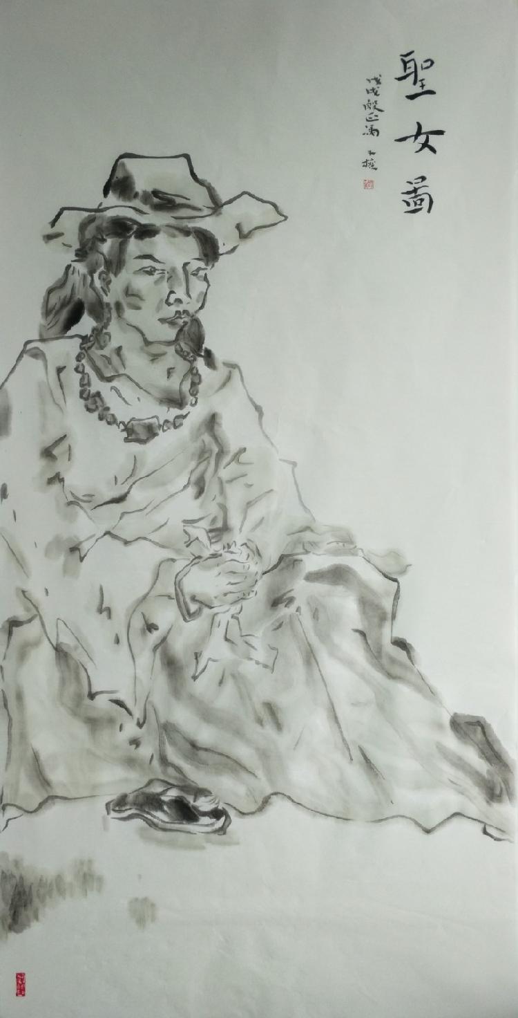 2.《圣女图》（冯才权国画）136X68CM.jpg