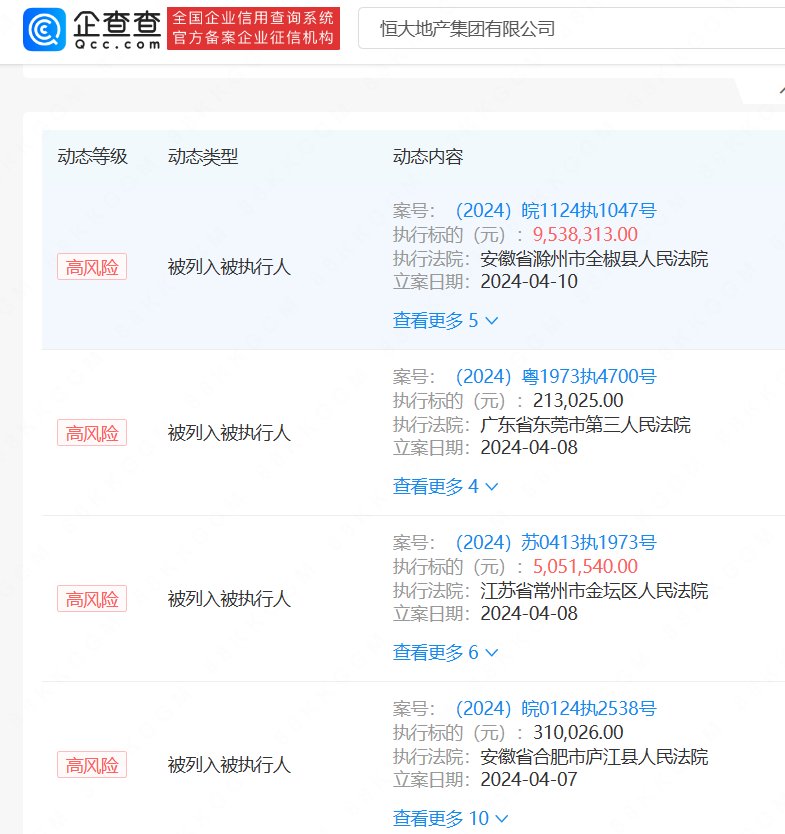 恒大地产新增被执行标的近37亿元被执行总金额超501亿元