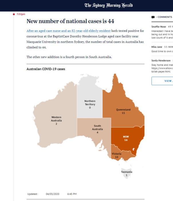 澳大利亚新冠肺炎确诊病例增至44例 累计死亡1例