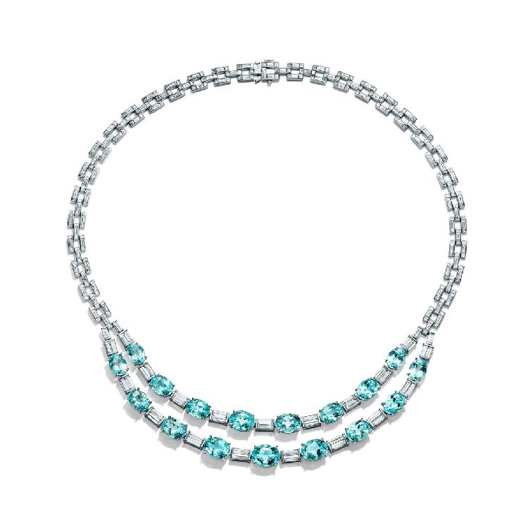 铂金镶嵌17颗椭圆形蓝色碧玺（超过36克拉）及正方形钻石（超过17克拉）项链，来自Tiffany & Co. 蒂芙尼2018 Blue Book高级珠宝系列.jpg