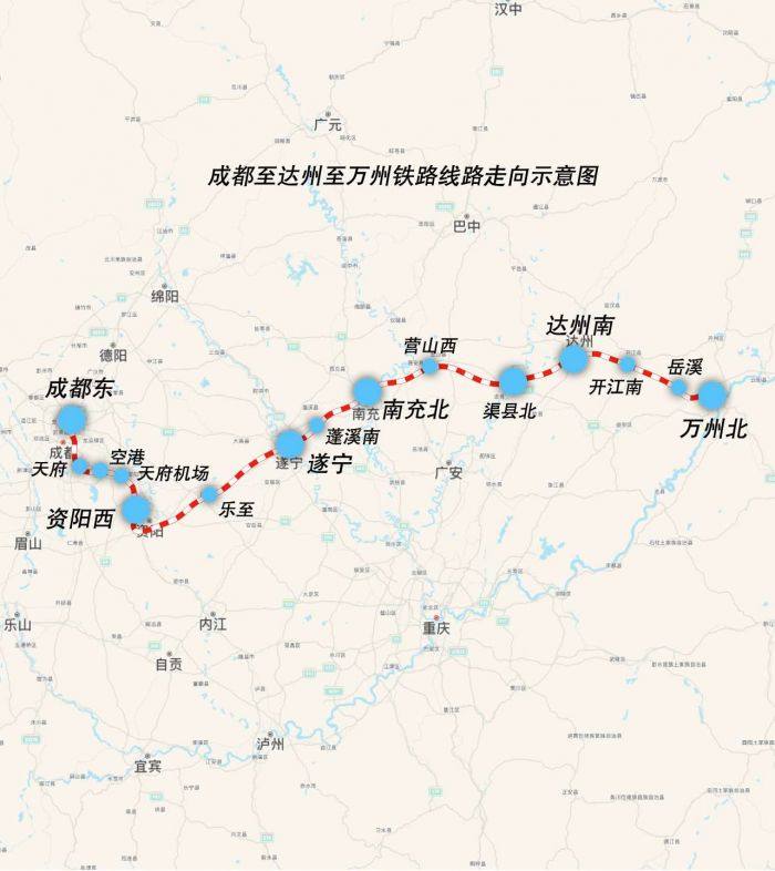 成都至达州至万州铁路线路走向示意图记者从成兰铁路有限公司获悉