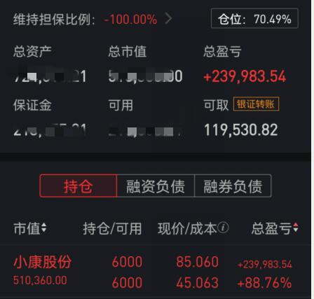 而另外一张是平安证券的持股图,持有小康股份6000股,盈利近24万.